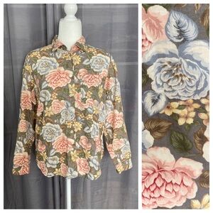 Vintage 90s Lizwear Bold Floral Print Long Sleeve Button Up Shirt